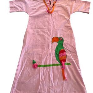 Patchworks Women's Pink Patchworks Parrot‎ Appliqué Midi Dress S